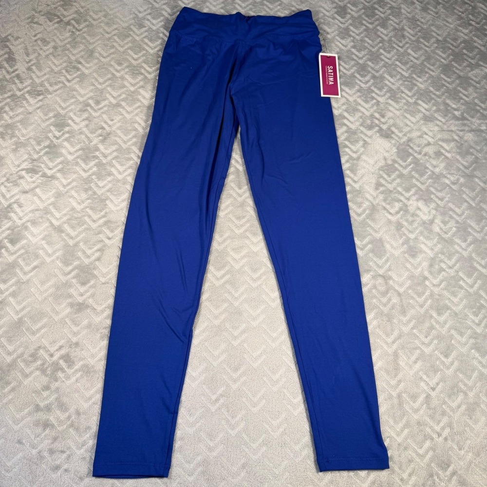 Satina Leggings Women One Size Royal Blue High Waisted Full Length Soft NWT